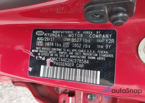 2017 Hyundai Accent Value Edition z USA, uszkodzony, nr VIN KMHCT4AE2HU378584